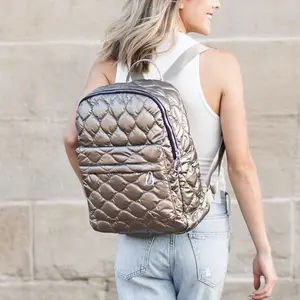 Jade Metallic Puffer Backpack - Gold Finish, Adjustable Strap, Durable Design, Ideal for Everyday Use