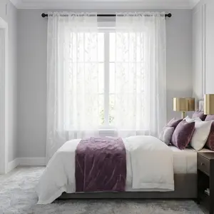 4 Piece Allover Wheat Embroidery, Rod Pocket Sheer Curtains - 34Wx84L & 52Wx84L, Drawstring Tape Home Decoration Curtain, Decorative Window Drapes FT7433 7005
