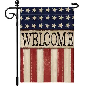 1PC Patriotic Style July 4th Garden Flag 12×18 Inches Outdoor Double-Sided Design, American Welcome Flag for Memorial Day and Independence Day, Courtyard Outdoor Holiday Decoration Supplies