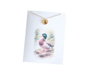 Mallard Duck Necklace, Engraved Waterfowl Bird Pendant, Wildlife Jewelry Gift, Animal Nature Lover Necklace Gold or Silver Keepsake Gift With Greeting Card