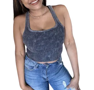 “Feeling Myself” 2 Way Neckline Ribbed Washed Crop Tank Top Bralette Casual Womenswear Crop Top