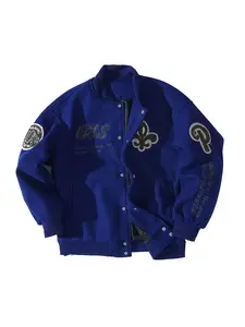 Men's Vintage Baseball Jacket, Spring Fall Heavyweight Embroidered Woolen Coat, Loose Fit Casual Outerwear for Men & Women