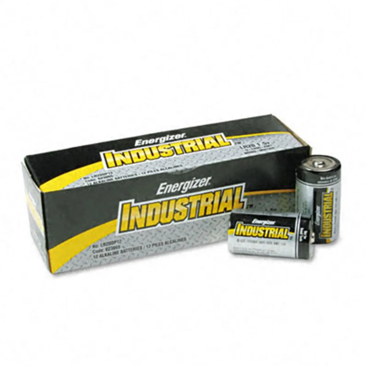 Energizer Industrial Alkaline D Batteries, 12-Pack 2050 mAh Portable Economical High-Rate Power Source for Sports & Outdoor Equipment, Flashlights, Flashlight