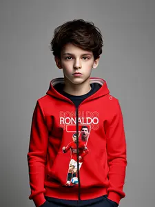 Boys Cr7 Zipper Hoodie, Soft Durable Fabric, Perfect for School, Play, Casual Wear, Fall & Winter Football Style, Casual Sweatshirts