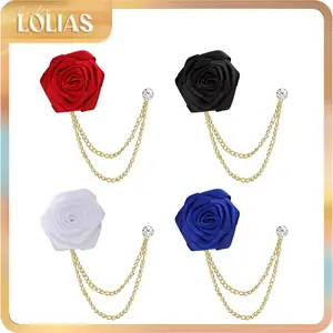 LOLIAS 4PCS Men Floral Brooch Lapel Pins, Handmade Rose Suit Studs with Tassel Hanging Chain, Vintage Alloy Lapel Pin, Groom Wedding Evening Prom Suit Accessories Jewellery