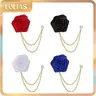 LOLIAS Men's 4PCS Vintage Handmade Satin Rose Flower Brooch Lapel Pin Set - Men's Accessories, Satin, Alloy Base, Crystal CZ Sparkle, Tassel Chain, Sturdy Refined Comfortable, Handmade Details Artisanal, Basic, Formal Events, Engagement, Groom Use