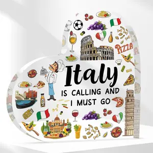 Italy Souvenirs Italian Gifts for Women Men Acrylic heart Italy Plaque Bedroom Dining Room Italian Theme Decoration, desk table decor