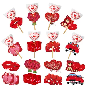 Valentine's Day Gift Decorations Set, Creative Heart Insert Cards, New 2026 Cartoon Lollipop Packaging, Party Supplies, Cake Gift Cards