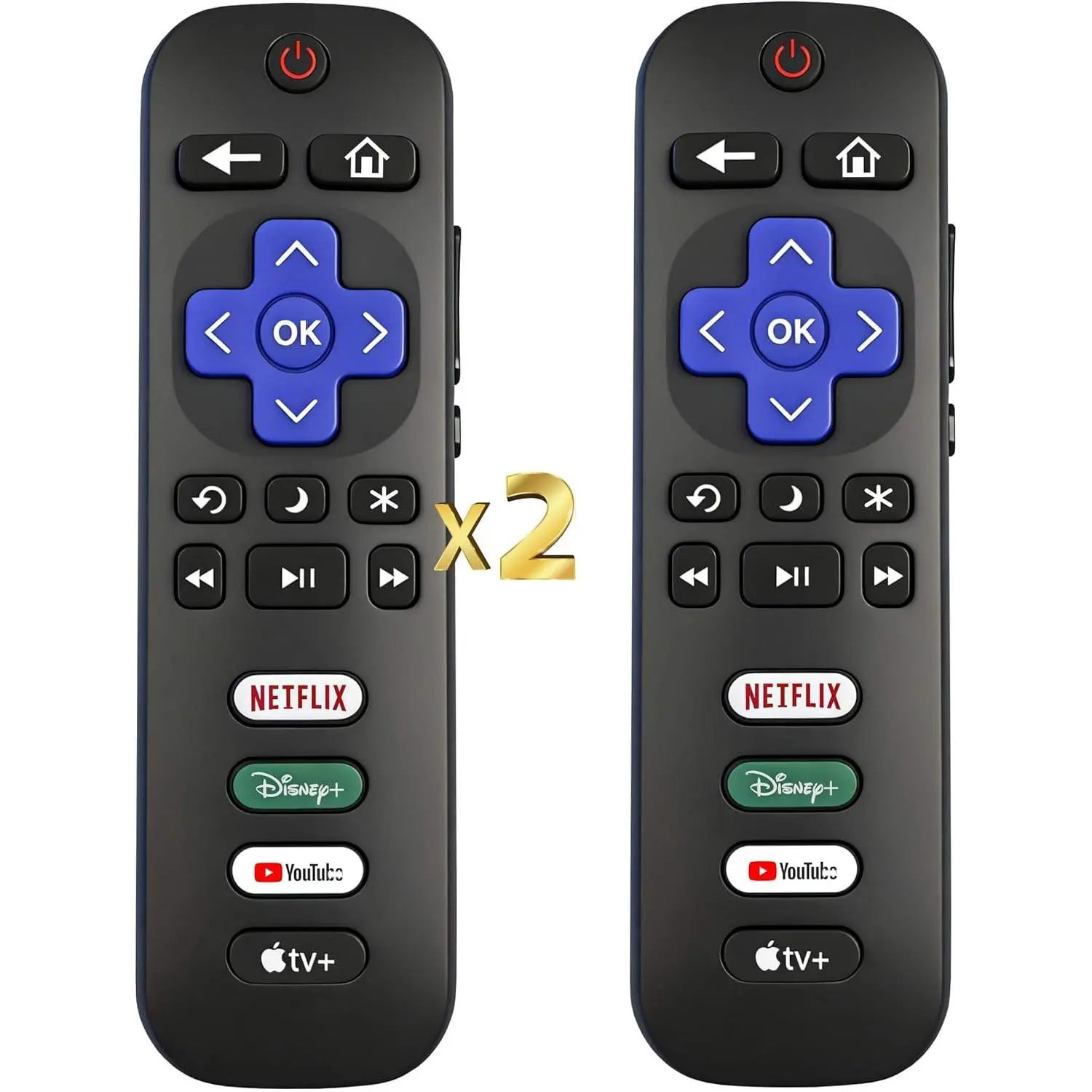 Replacement for Roku TV Remote Control, (Pack of 2), w/Netflix, Disney, YouTube and Apple TV Button, 1 Year Warranty