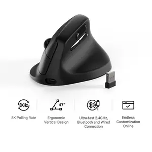 Keychron M5 Wireless Ergonomic Mouse with PixArt 3950 Sensor 2.4 GHz Bluetooth USB Wired Connectivity 8K Polling Rate 47° Vertical Design