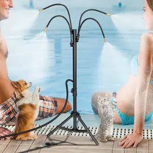 Portable Standing Mister Cooling Spray for Outside Patio,4Ft Adjustable Hight Foldable Mist System for Outdoor Comfort, Yard Swimming Pool Garden BBQ Party Pet Playing with 4 Nozzles(Hose not include) sprinkler spraying  water
