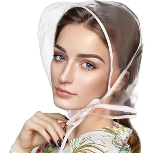 6PCS Clear Visor Rain Bonnet Waterproof Plastic Rain Cap Protect Hairstyle Unisex for Men Women Rain Wear Head Cover White