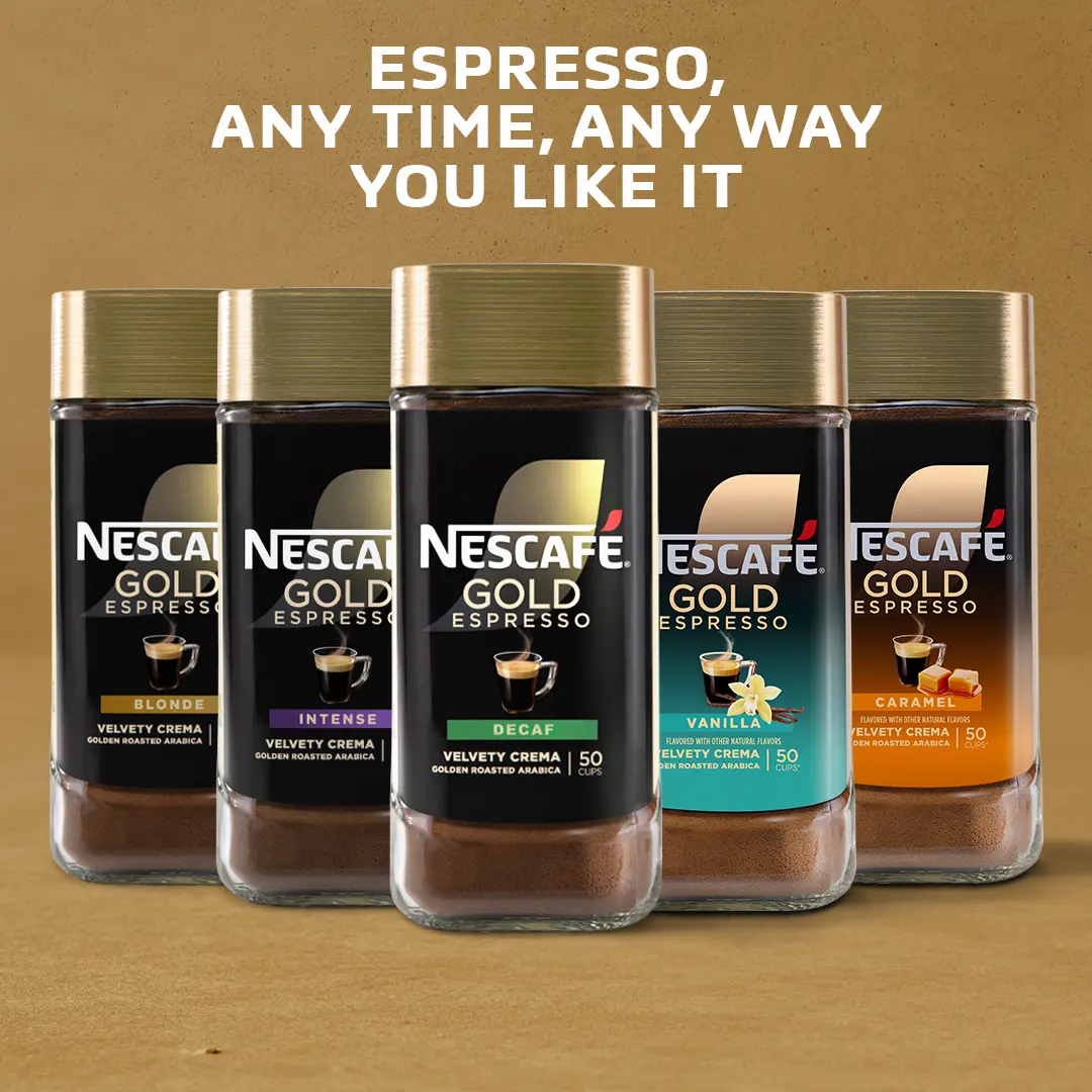 NESCAFÉ Gold Espresso Instant Coffee Beverage, 3.5oz Jar, 50 Cups, Light Smooth Roast, High-Quality Arabica Beans, 100% Pure Coffee, Sustainability Promise