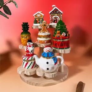 Trinket Box Christmas Themed Collection - Hand Painted Porcelain, Cute Vintage Hinged Ceramic Jewelry container.