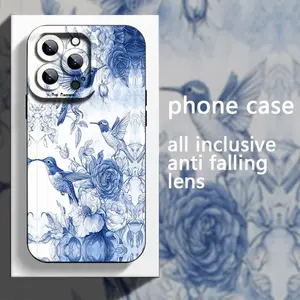 Blue and White Hummingbird National Style Fresh and Elegant Pattern Phone Case, TPU Shockproof Full Protection Case, Suitable for iPhone 17/16/15/14/13/12/11 PRO MAX PLUS AIR E XS and PROMAX MINI, Ideal Gift for Friends and Family, MS1911