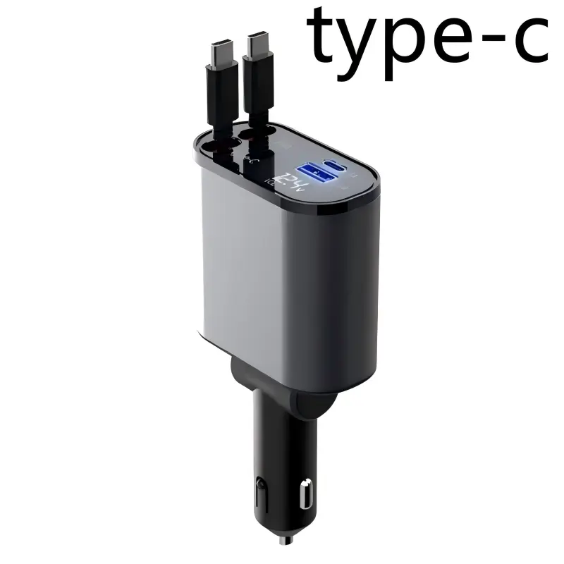 66W Fast Retractable Car Charger - USB, Type-C Dual Port Automotive Electronic Accessory for Mobile Phones