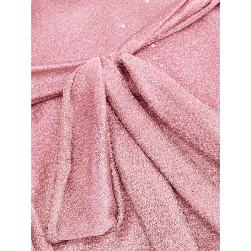 Cider Sequin V-Neck Halter Ruffled Hem Oversized Mini Dress With Scarf