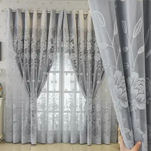 Floral Embroidery Curtain, 1 Count Modern Simple Luxury Curtain, Window Drapes for Home Living Room Bedroom Office Decor