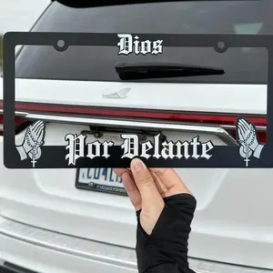 Dios Por Delante License Plate Frame 6x12 Inch Stainless Steel Bracket Easy Install Auto Accessory