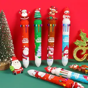 Christmas Ballpoint Pen Set, 10 Color Designs, Retractable Tip, Medium Point, Suitable for Teens and Adults, Holiday Gift Choice