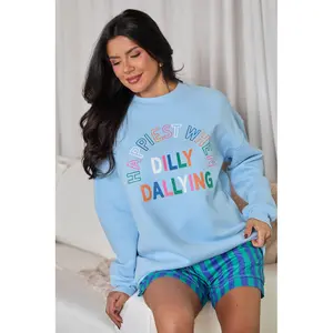 Happiest When Dilly Dallying Multi Light Blue Graphic Sweatshirt