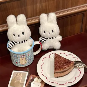 Cute Miffy Kawaii Plush Doll Pendant Cartoon Rabbit Black White Scarf Plush Pendant Key Chain Backpack Accessories Girl Gift