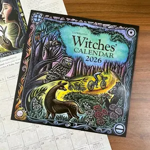 2026 Witches Calendar, Enchanting Year-Round Witchcraft Trail, Occult Art Design, Perfect Gift for Halloween & Festive Seasons, Doodle Typography Calendar, Tear Off Calendar