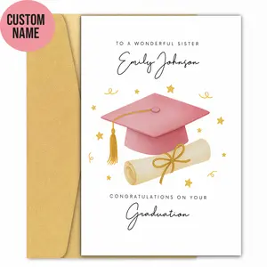 Personalized Graduation Card for Sister – Elegant Custom Name Congrats Card