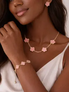 Jewelry Set Lucky Five Leaf Flower Bracelets Women Shell Clover Charm Bracelet Necklace Earring