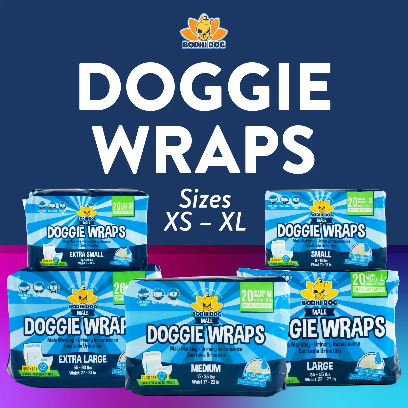 Bodhi Dog Disposable Male Dog Diapers | Super Absorbent, Leak-Proof & Adjustable...