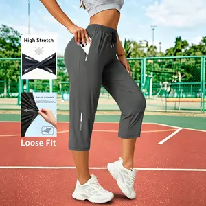 Gym Sports Women's Cropped Pants Casual Outdoor Ice Silk Breathable Drawstring Sports Pants Fashionable and Versatile Solid Color Women's Clothing