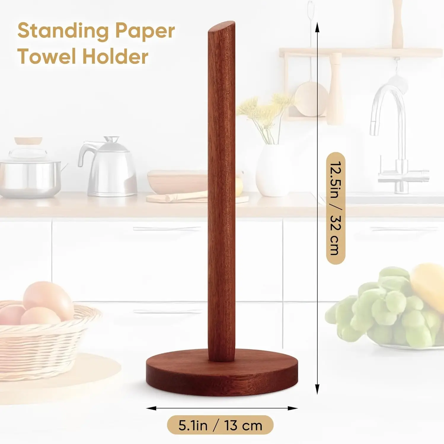 Wooden Countertop Kitchen Paper Towel Holder, Real Wood Paper Towel Storage Rack, Paper Towel Dispenser for Kitchen Organization, Toilet Paper Holder