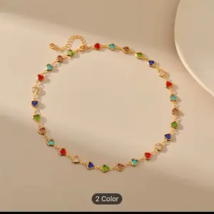 Rainbow Choker Gold Boho Necklace Hippie Beach Summer Jewelry Gift for Women