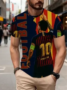 Men's Legend 25 Football Jersey T-Shirt, 3D Iconic Number 25 Print, Round Neck Short Sleeve, Casual Sports Wear