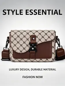 Men's Geometric Pattern Flap Closure Fashion Crossbody Shoulder Bag, Multifunctional PU Leather Travel Bag, Casual Daily Use Work School Accessory