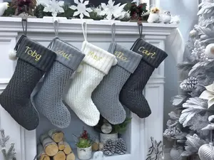 Modern Cable Knit Christmas Stockings Smoky, Ivory, Grey Personalized  Name Tag Custom Xmas Stocking Decor
