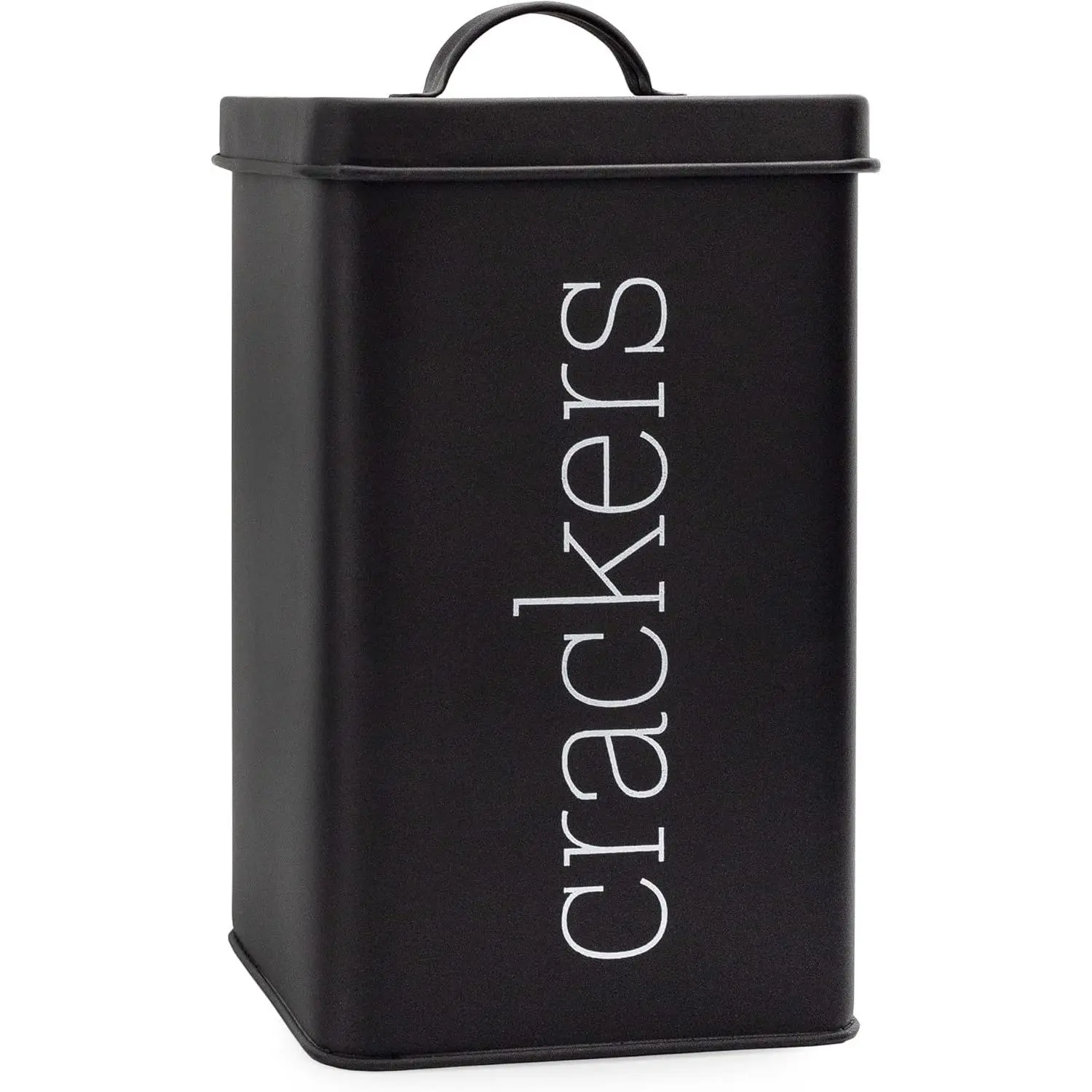 Retro Black Cracker Tin; Square Enamelware Modern Farmhouse Style Keeper