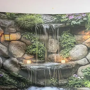 2D Flat Background Polyester Material with Waterfall and Vibrant Plants, Perfect for Garden Theme Parties, Indoor Backdrops, Party Decoration, Multiple Sizes Available, Polyester Fabric Backdrop