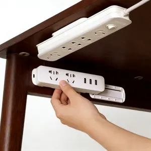 5-Pack No-Drill Wall-Mounted Power Strip Organizer  Self-Adhesive Removable Plastic Socket Holder & Cable Management Rack for Router, Remote & Cords | Durable Space-Saving Shelf for Home Office, Bedroom & Kitchen | Minimalist Peel-and-Stick Solution, No