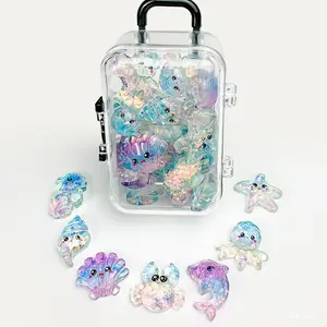 15pcs Mini Crystal Ocean Animal Figurines with 1pc Mini Luggage, Realistic Dolphin Shell Decor, Sculpture Desk Decor, DIY Home Decoration for Living Room, Office, Bar and Cafe