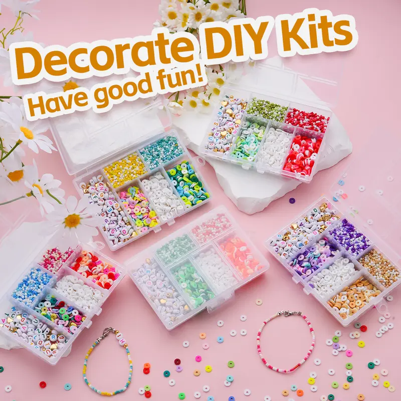 New 6-Compartment Mixed Color Clay Bead Friendship Bracelet Kit with Tools, DIY Jewelry Making Accessories for Bracelets and Necklaces, Children's Gift and Parent-Child Activity Crafts