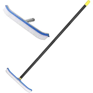 4 FT Pool Brush with Pole, Polished Aluminum Back Pool Scrub Brush for Cleaning Walls, Tiles & Floors, Nylon Bristles Algae Brush Head with EZ Clips