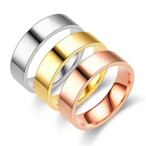 2mm 4mm 6mm Simple Ring Fashion Rose Gold Silver Color Stainless Steel Couple Wedding Ring for Men and Women