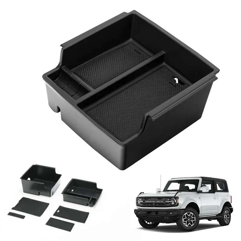 SUNPIE Plastic ABS Compartmented Plug-and-Play Car Center Console Storage Organizer for 2021-2024 Ford Bronco - Not Compatible with Bronco Sport