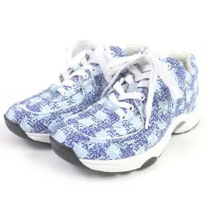 Pre-owned CHANEL Others Small Leather Goods COCO Mark Fabric Sneakers Blue 36