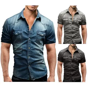 Men's Denim Shirt, Men's Denim Short Sleeve Slim Fit Shirt, Shirt Casual Classic