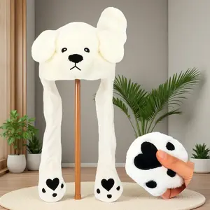 L-X06  Ears Moving Jumping Pop Up! Interactive Animal Hat, Plush Beat Dance Hat for Holiday Cosplay Dress Up, Funny Gift for Kids & Adults