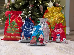 30-Pack Christmas Drawstring Gift Bags with 30 FREE Gift Tags Assorted Designs & Sizes Fast Easy Wrapping for Odd-Shaped Gifts