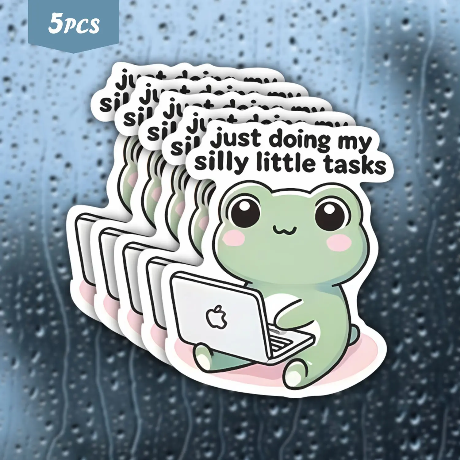 5Pcs "Just Doing My Silly Little Tasks" Frog Laptop Waterproof Vinyl Sticker, Funny Stickers, Graphic Decal, Cute Work-from-Home Frog Decal, Suitable For Water Bottles, Laptops, Ideal For Frog Lovers, Remote Workers And Cute Aesthetic Fans