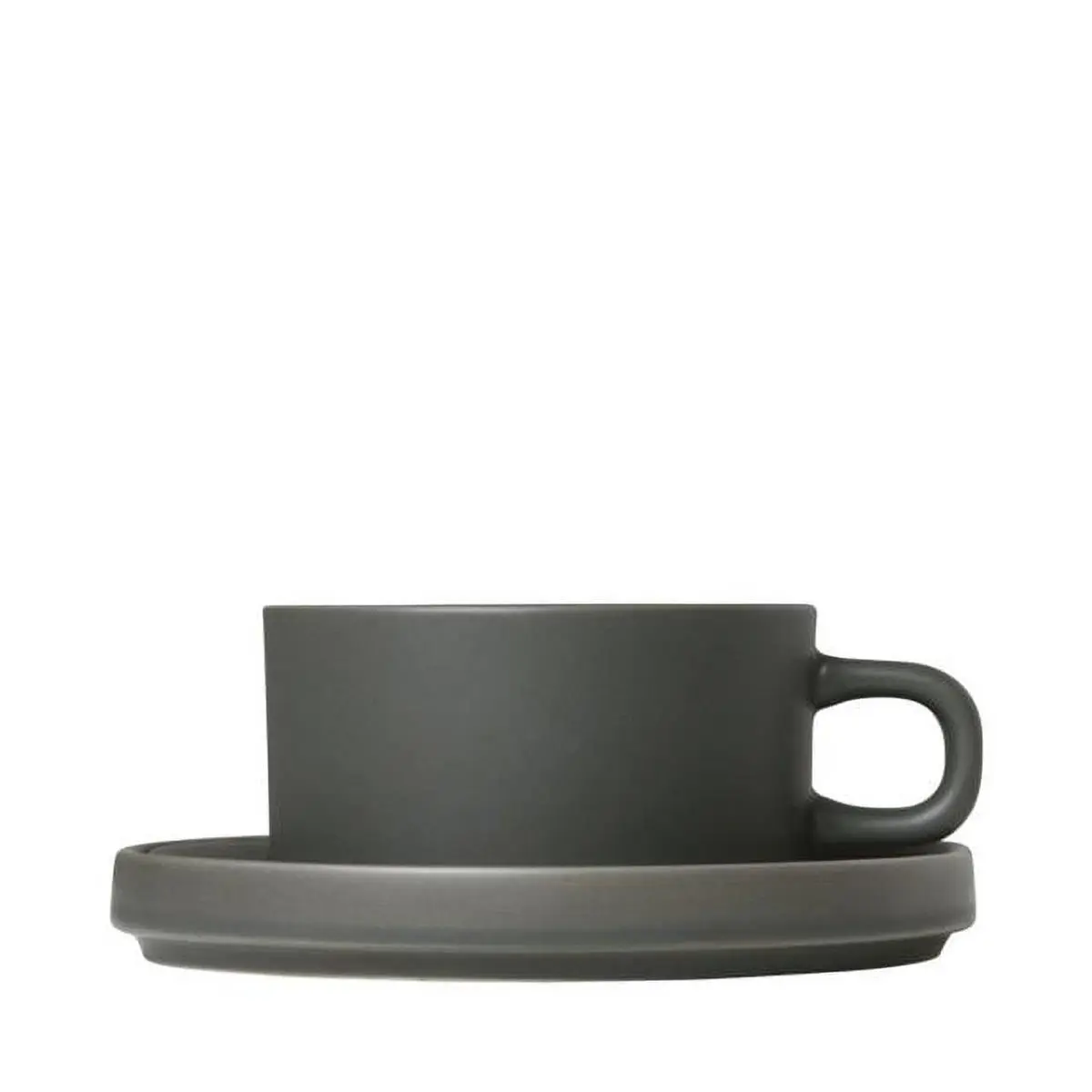 212 MAIN Blomus Shaped 6 oz Pilar Clay Ceramic Cups with Saucers, Agave Green 2-Piece Kitchen Drinkware Set, Ceramic Cup